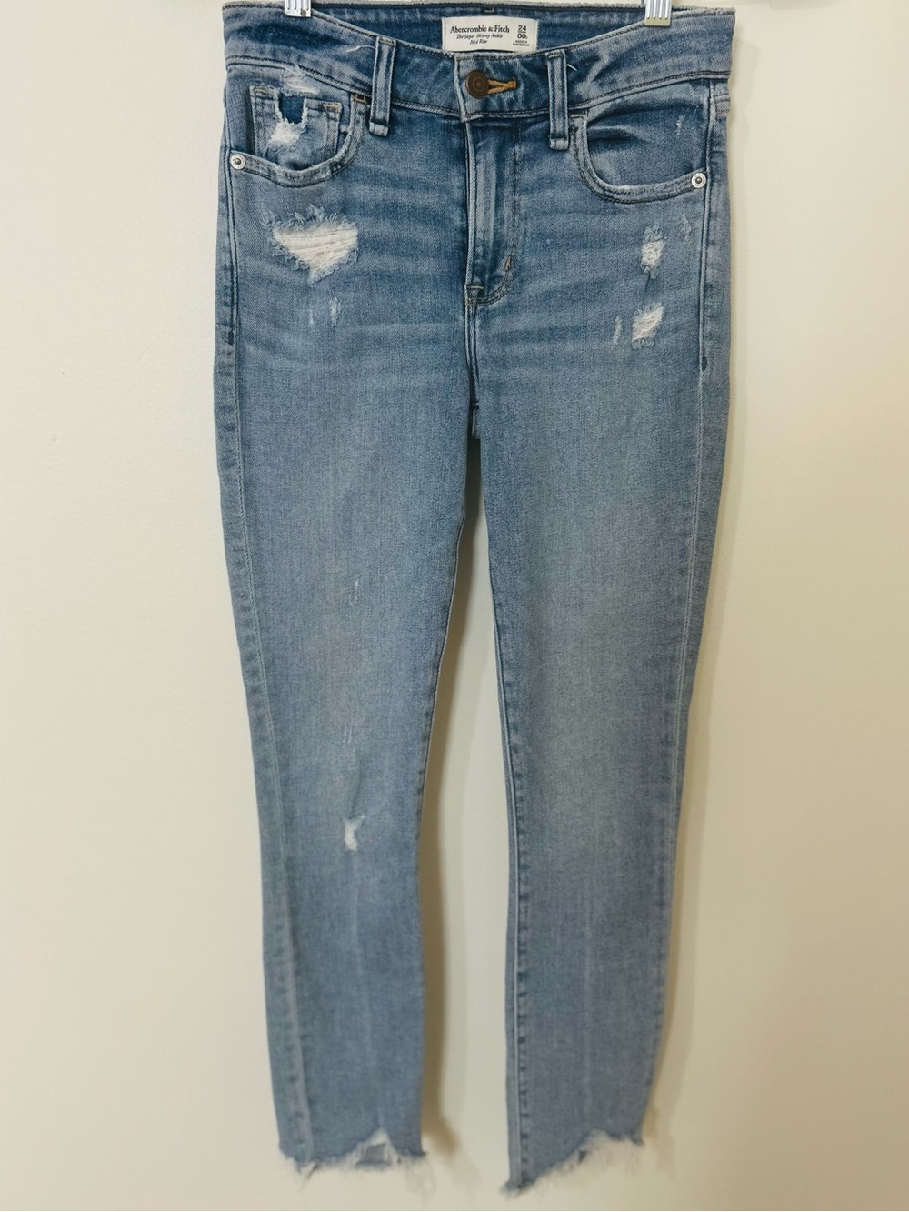 Abercrombie The Super Skinny Ankle Mid Rise Jeans 24 / 00 Light Distressed